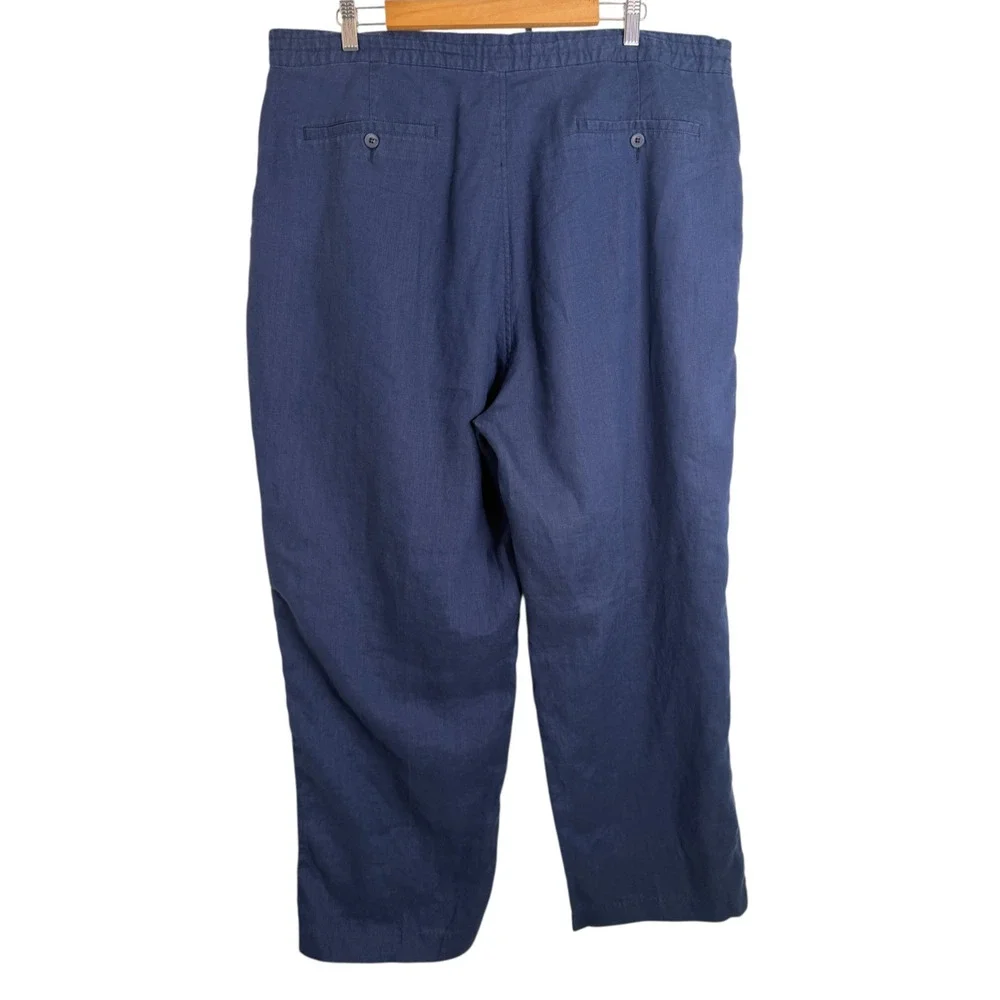Lorenzino Men's 3XL Navy Blue 100% Linen Drawstring Pants Casual Resort Wear